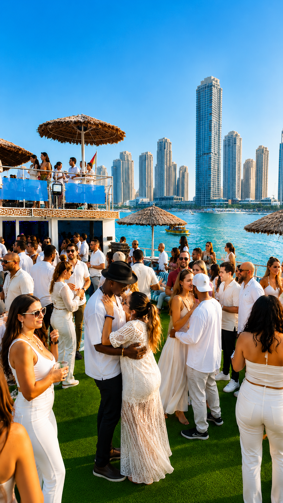 Guests dancing aboard a boat in Dubai